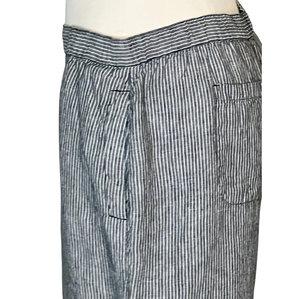 Coldwater Creek grey stripe linen capri pants with pockets size L petite